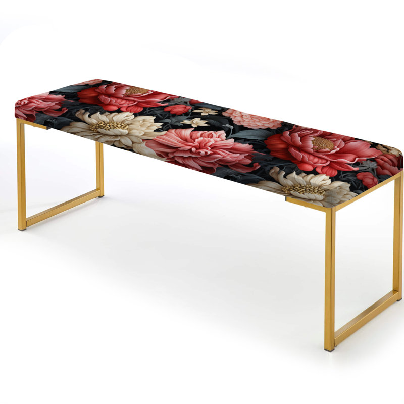 Victorian Pink And Beige Floral Pattern - Floral Upholstered Gold Bench