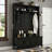 A Modern Black Hall Tree With Integrated Storage And 2 Large Drawers And An Extra-wide Mudroom Bench With 5 Coat Hooks Combines Practicality With Style.-375705646