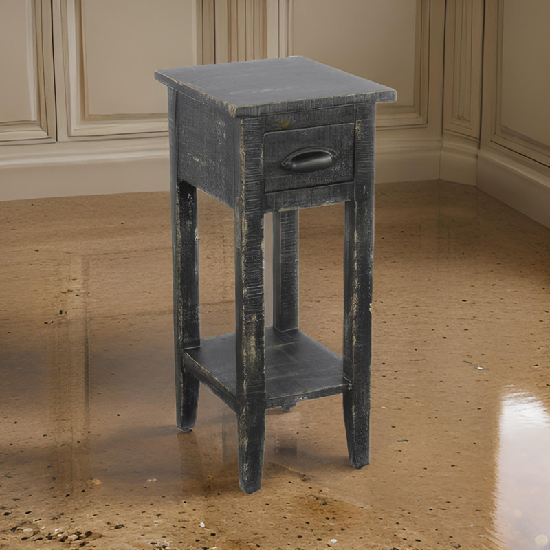 Komor Solid Wood End Table, Black Sand