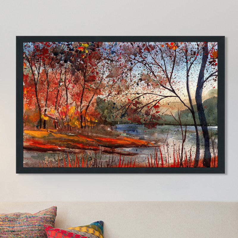 « automne lake », reproduction d’art encadrée, H 27,5 po x l 39,5 po x P 0,75 po