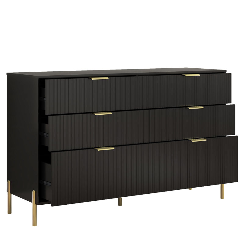 Commode 6 tiroirs Edina, Or/noir