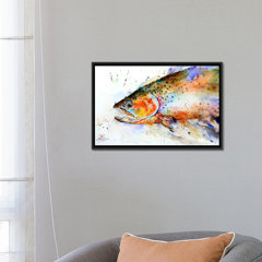 Watercolor Fish On Wood I | Large Solid-Faced Canvas Wall Art Print | Great Big Canvas