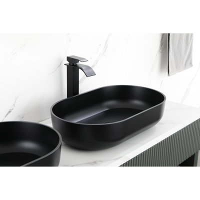 24"X14" Bathroom Vessel Sink, Oval Shape For Lavatory Vanity - Matte Black, Abs Made Sink Black Abs, Long-Lasting Material