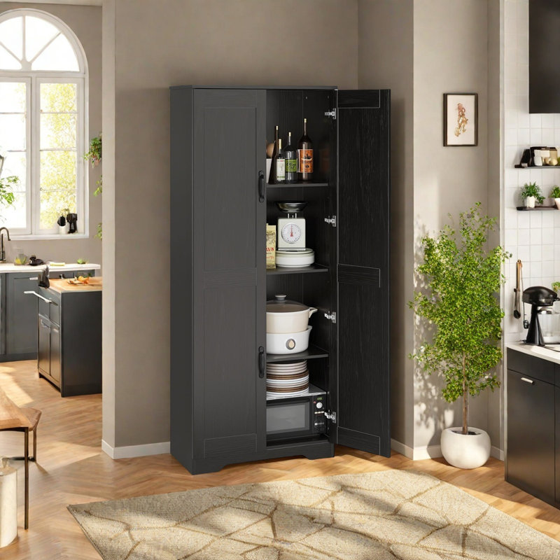 Armoire de cuisine, armoire de rangement autoportante, Noir, noir, noir, noir