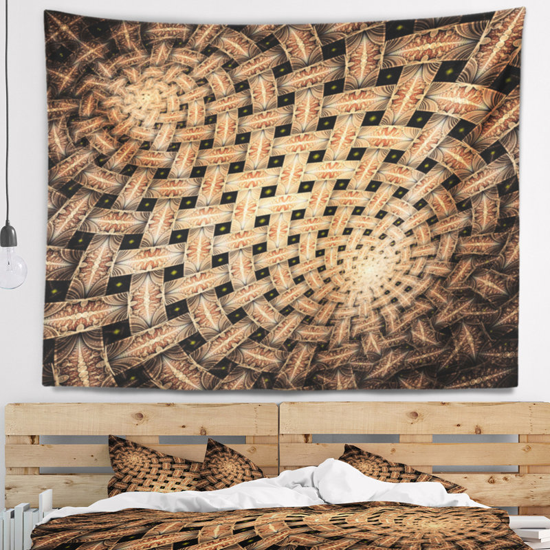 Tapisserie à fleur abstraite brune symétrique, H 32 po x l 39 po