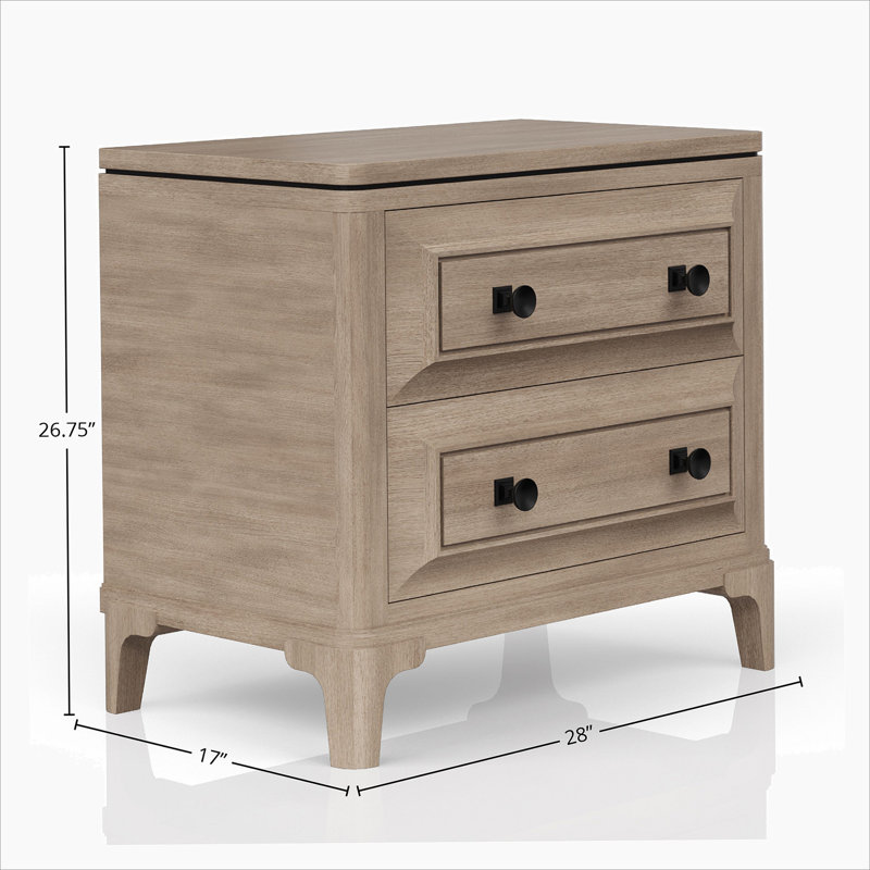 Dana Heights 2-Drawer Nightstand with USB Charging – Sand Finish, Mindi Veneer