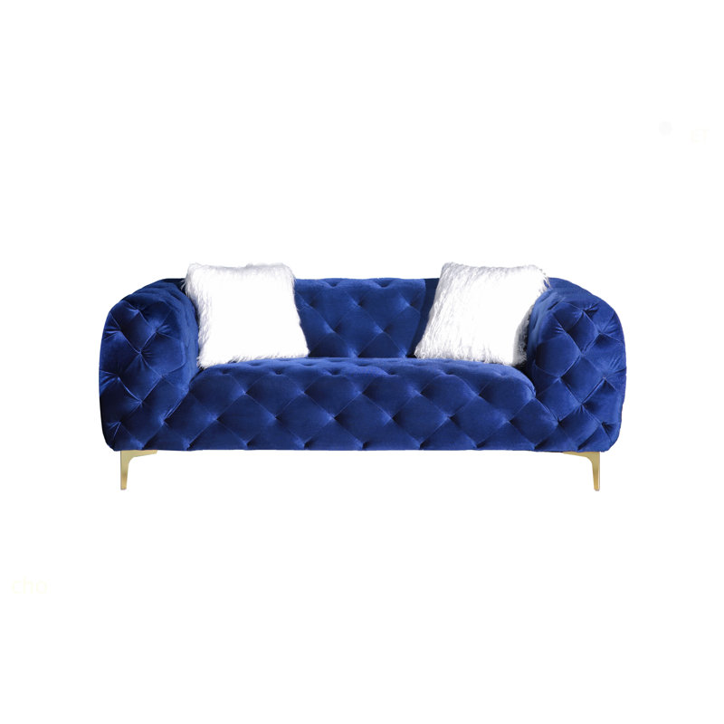 Blue Elegant Velvet Living Room Ottoman