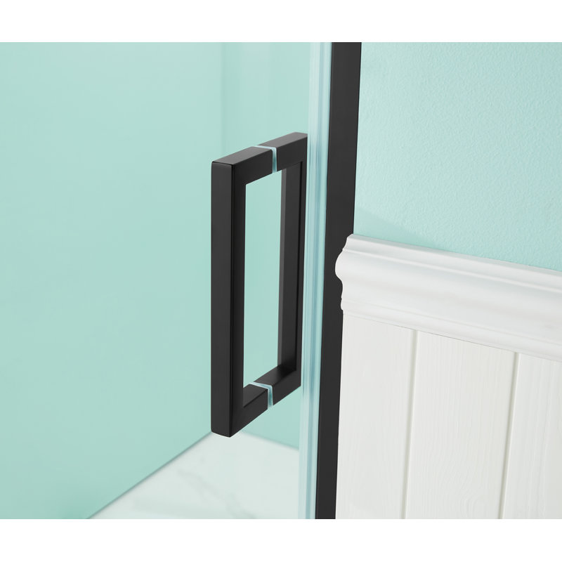 32 in. to 36 in. W x 72 in. H Framed Pivot Shower Door in Black with Clear Glass, Black
