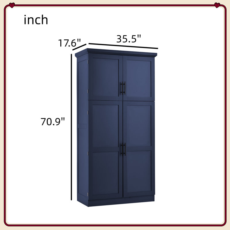 Grande armoire à quatre portes avec tablettes à double couche, huit plateaux coulissants et tablettes réglables de 70,9 pouces de hauteur