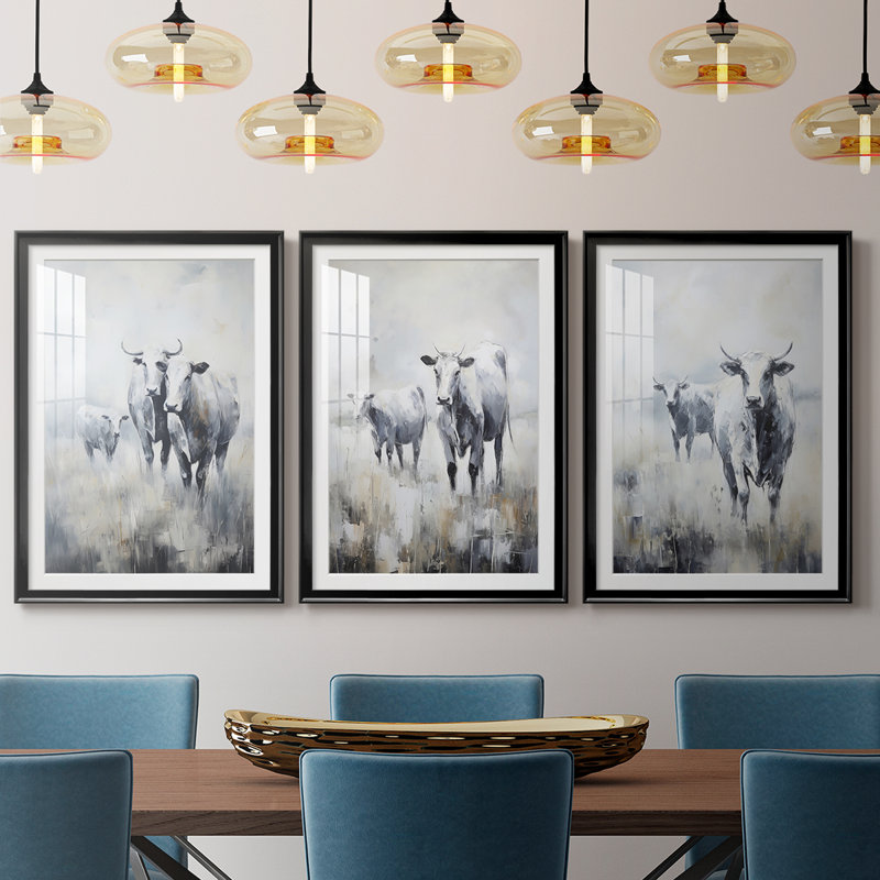 ANIMALS Series CCLX - Impression encadrée sur mesure de qualité supérieure - 3 pièces, Noir, H 30 po x l 63 po