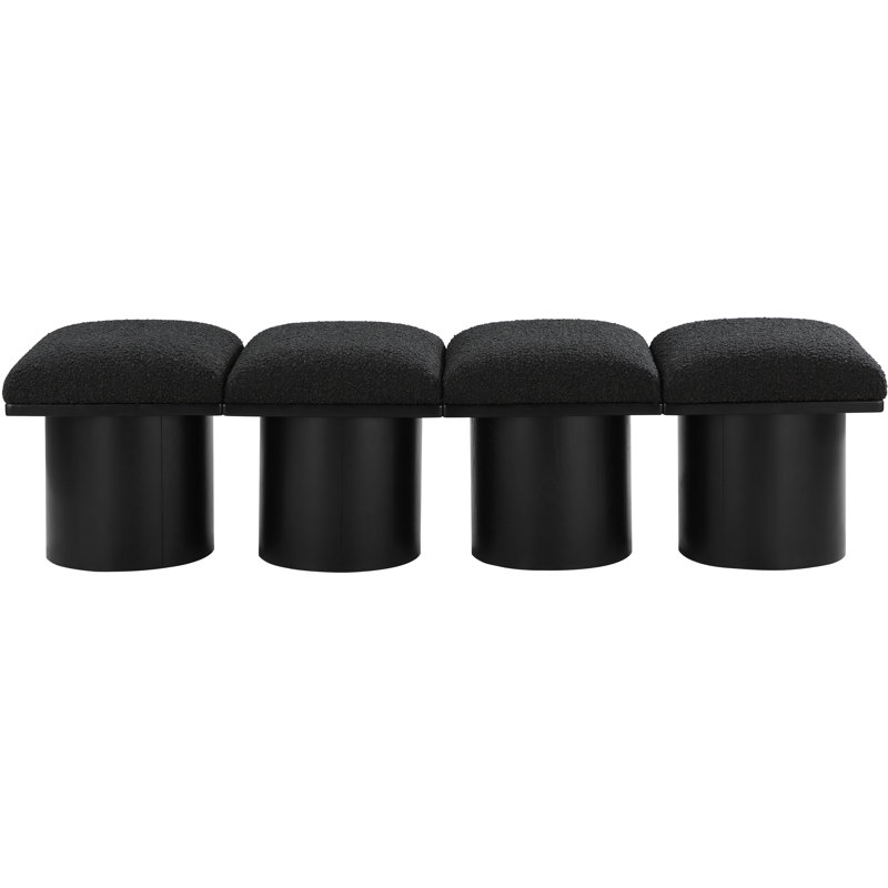 Banc rembourré Horatia, Noir, noir, noir, noir, Tissu bouclé noir, H 17,5 po x l 62 po x P 18 po