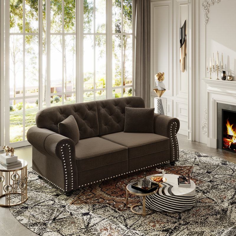 Canapé Chesterfield 63 po en velours, Brun