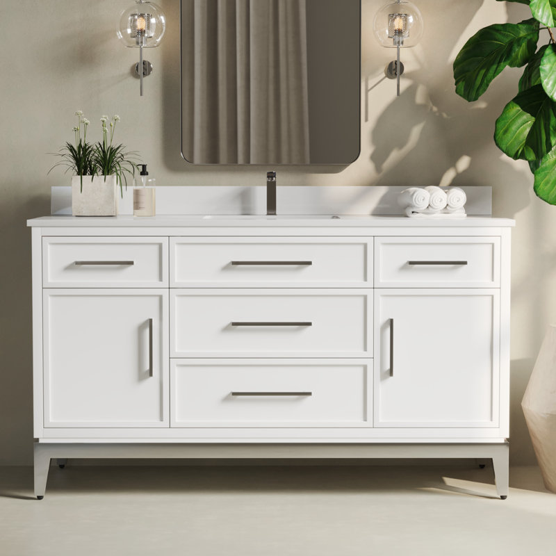 Meuble-lavabo simple 60 po avec comptoir en quartz Colaluca, Blanc