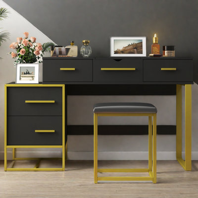 Ensemble de coiffeuse avec miroir, commode avec table de chevet et 4 tiroirs
