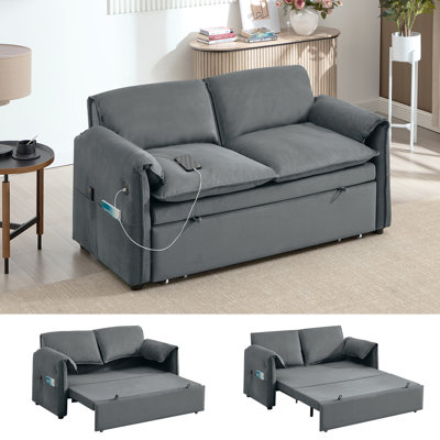 3-in-1 Convertible Sofa Bed with Adjustable Backrest, USB Charger & Side Pockets