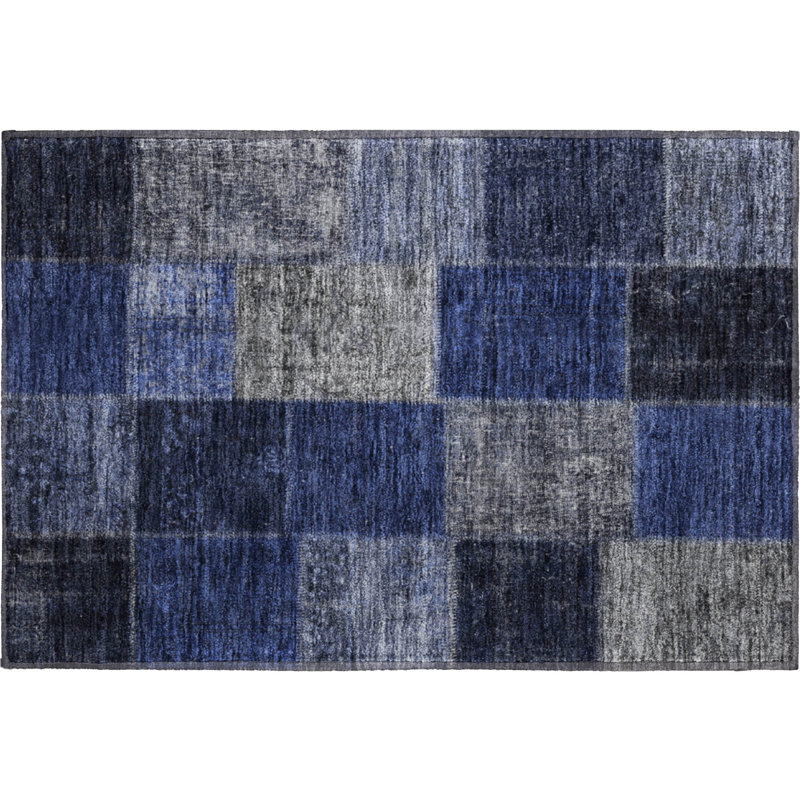 Premium Machine Washable Prisco Navy Rug, Rectangle 1'8" x 2'6"