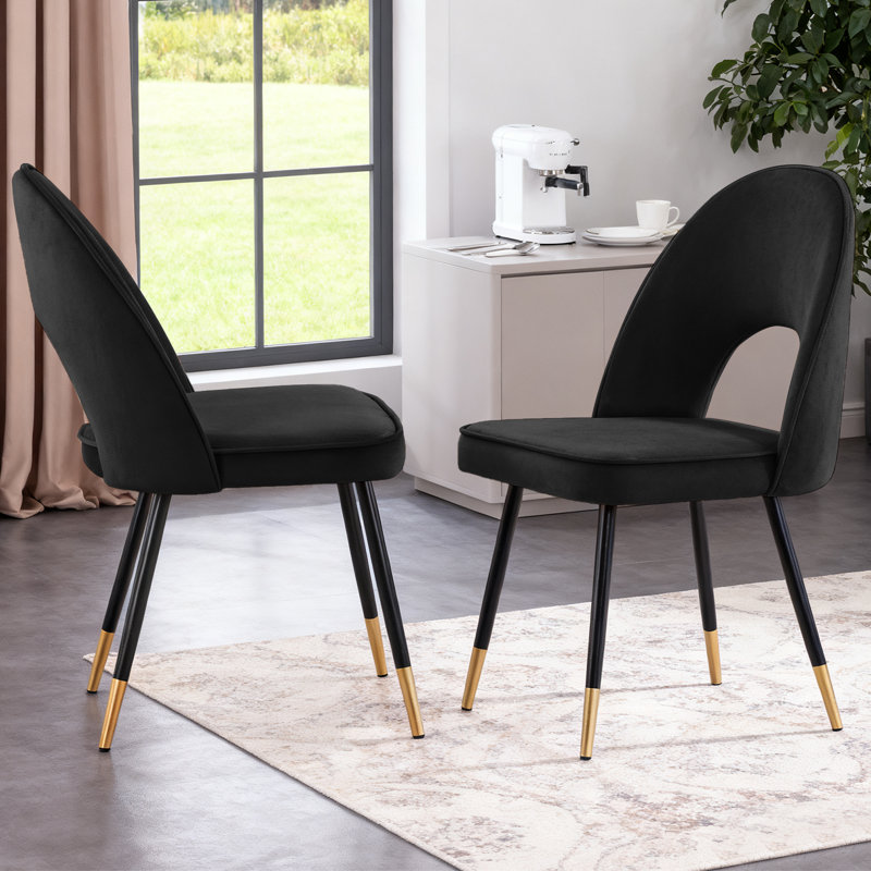 Lemelle Velvet Upholstered Dining Chairs, Black