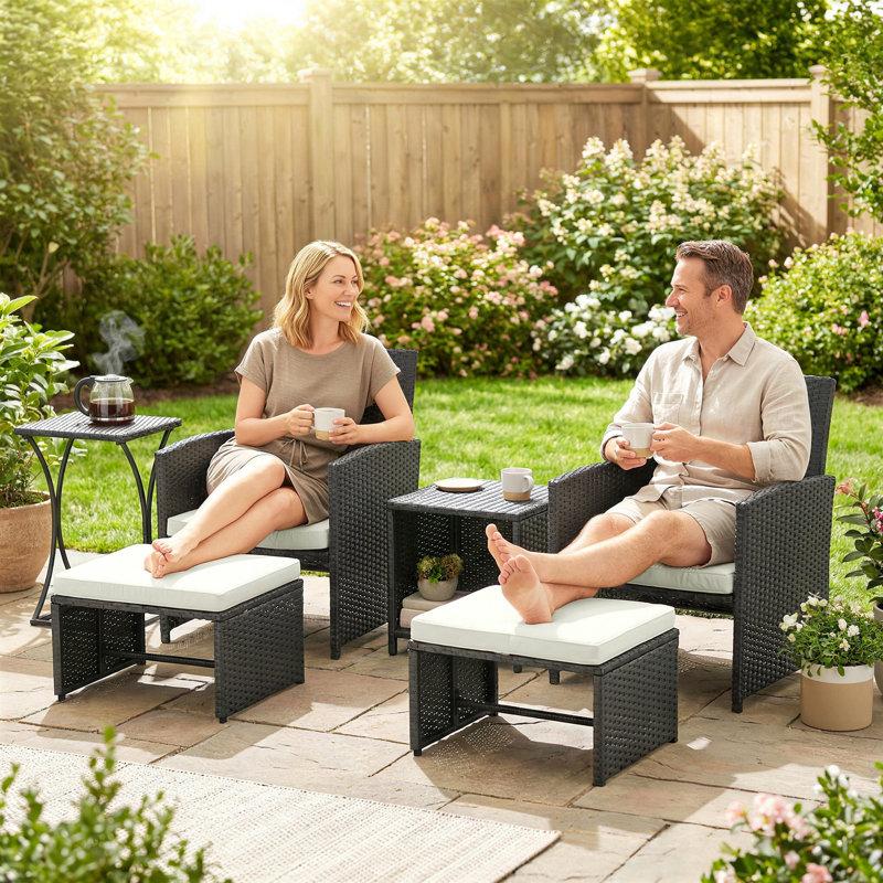 Rattan Leisure Chair Set, Black, White