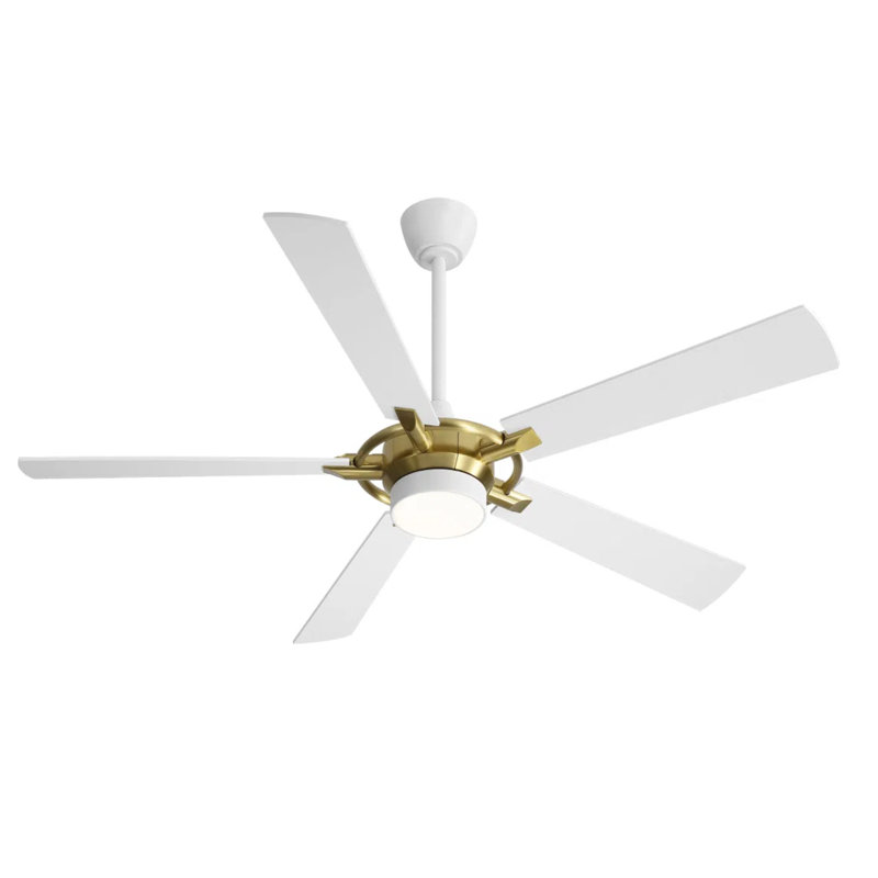 60 po Ventilateur de plafond intérieur avec ensemble d'éclairage et télécommande, Or, Blanc