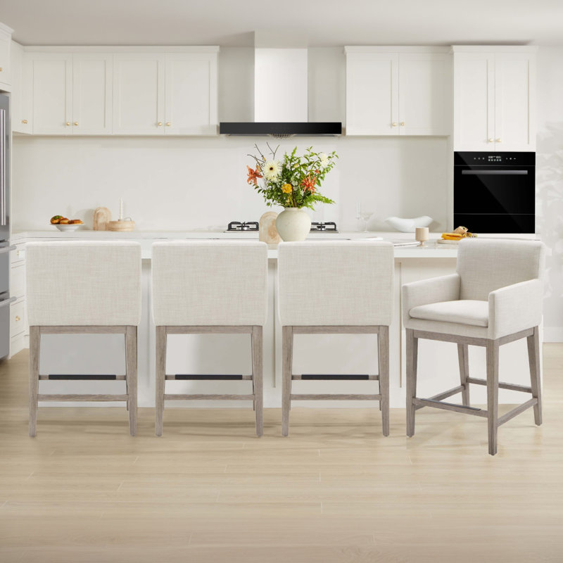 Bethea Counter Stool with Arms, Effie Linen Performance Linen