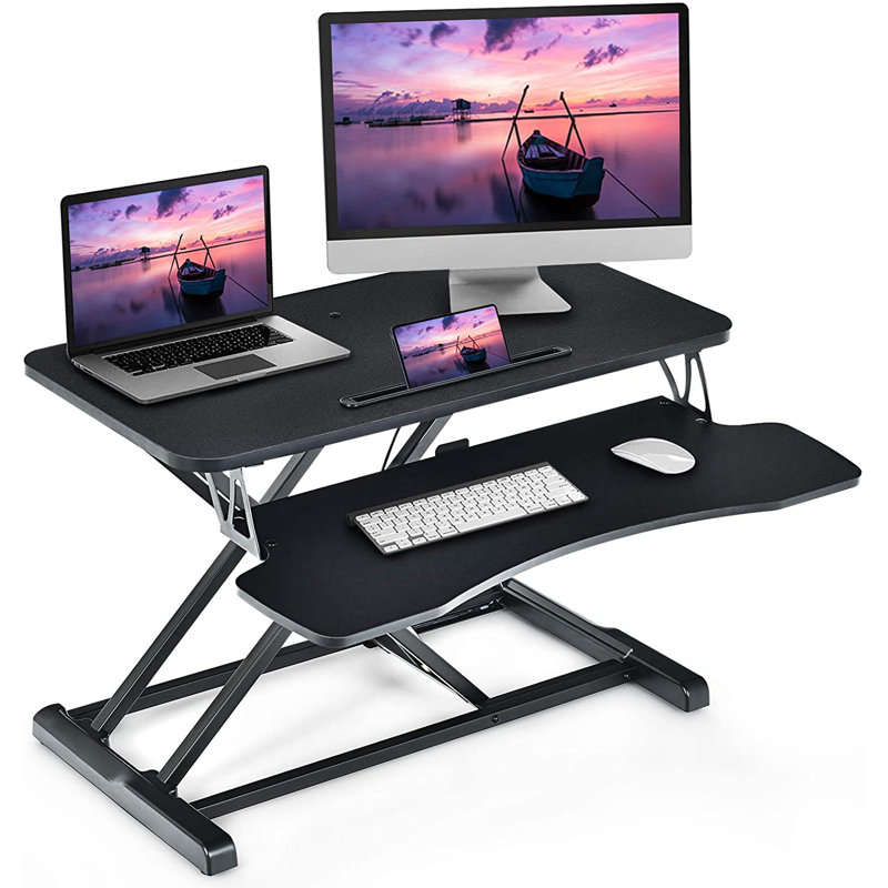 Adjustable Metal Base Standing Desk Converter, Black