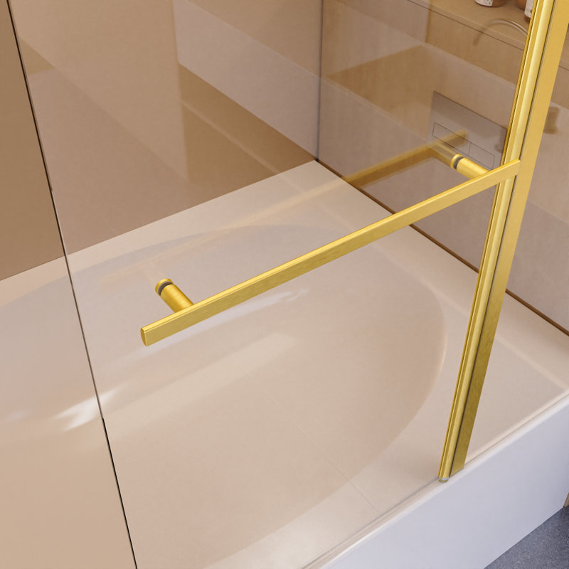 Porte de baignoire pliante sans cadre l 43 po x H 58 po, verre trempé 1/4 po, or brossé