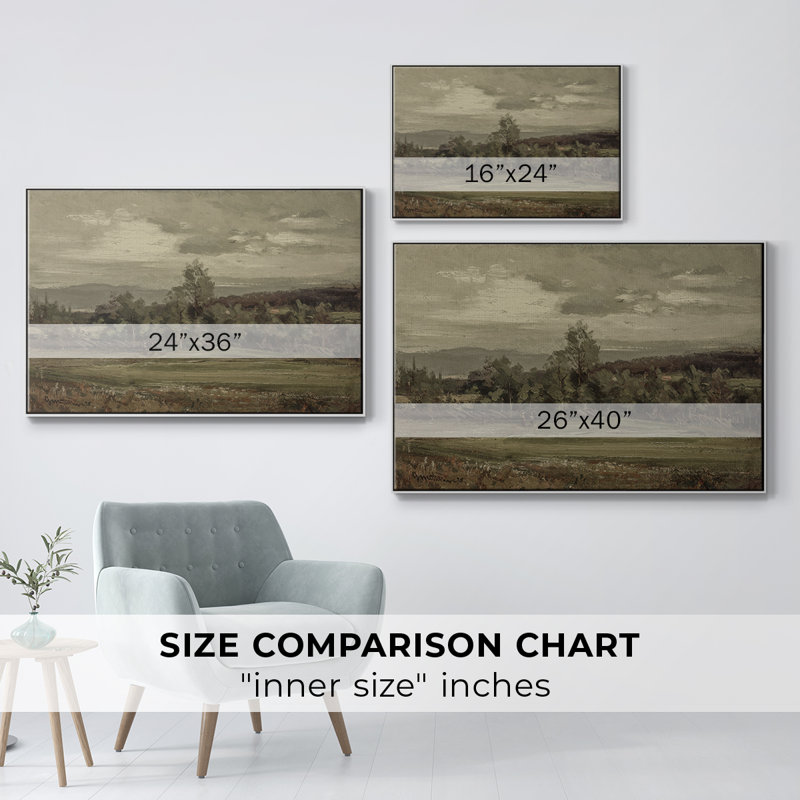Paysage rétro - DCXCVI, Toile avec cadre blanc, H 27 po x l 41 po x P 2 po