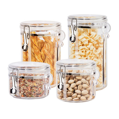 Ensemble de 4 bocaux transparents avec couvercles à pince, contenants hermétiques de tailles idéales pour le rangement en vrac dans la cuisine et le garde-manger