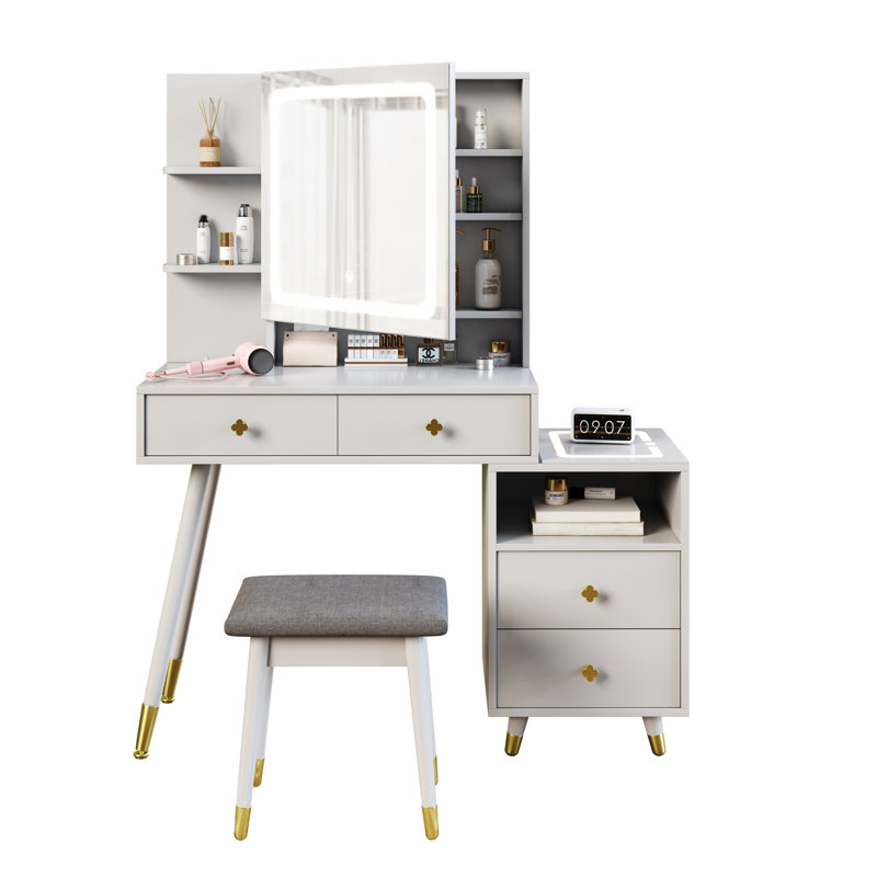 Lavada Vanity Table Stool Set, White
