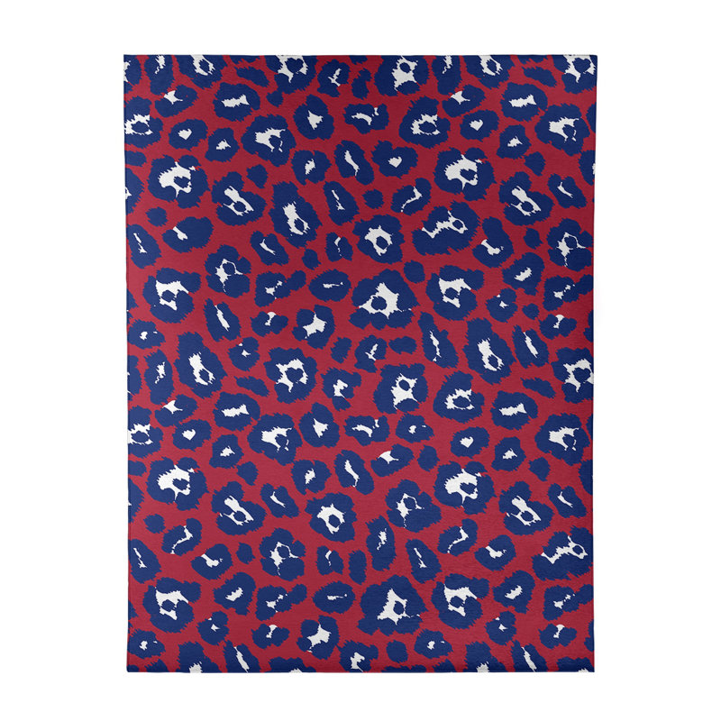 Imprimé animalier rouge/bleu marine/Tapis décoratif blanc, Rectangle 9 pi x 12 pi