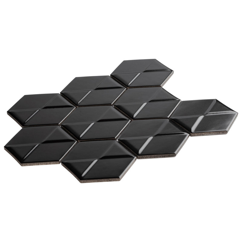 Albin Pinetta 3 po x 4 po Carreau de mosaïque mural en porcelaine, Noir, noir, noir, noir