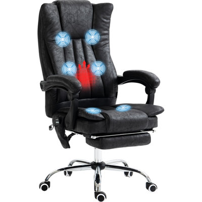Black Office Chair Featuring 6 Point Massage And Heating, Adjustable Height Footrest Retractable With & Heat, Brilliant