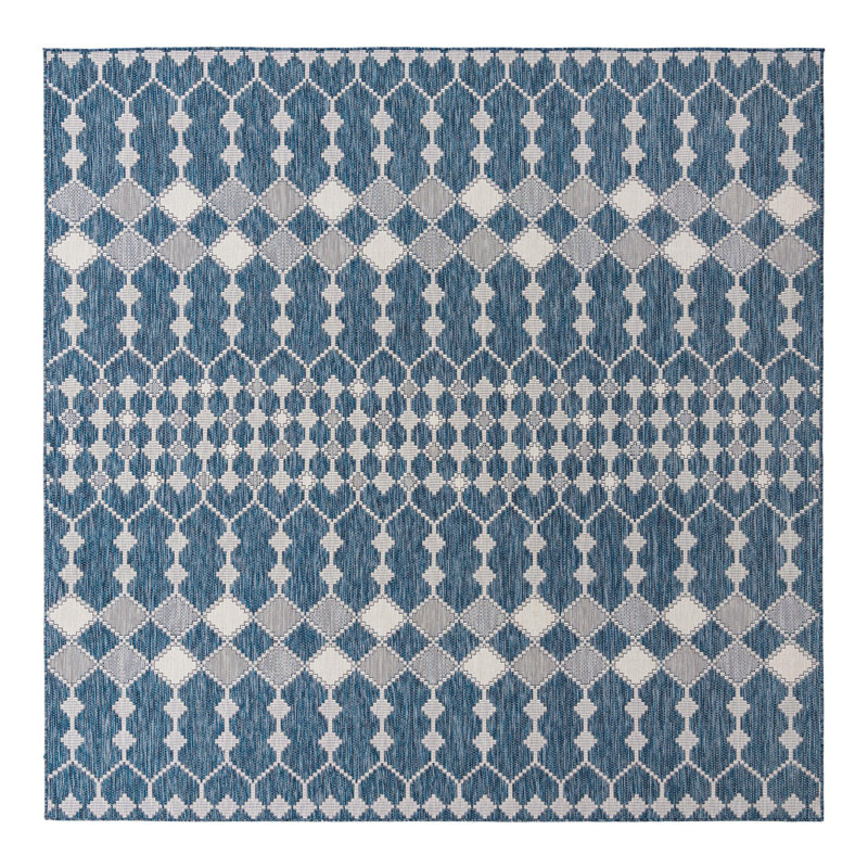 Blue Traliccio Indoor/Outdoor Trellis Rug, Square 10'