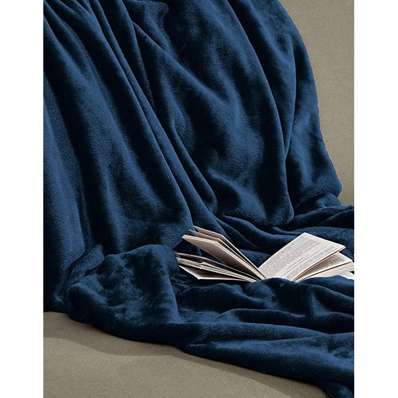  Jeté doux en flanelle, L 90 po x L 90 po, Bleu marine