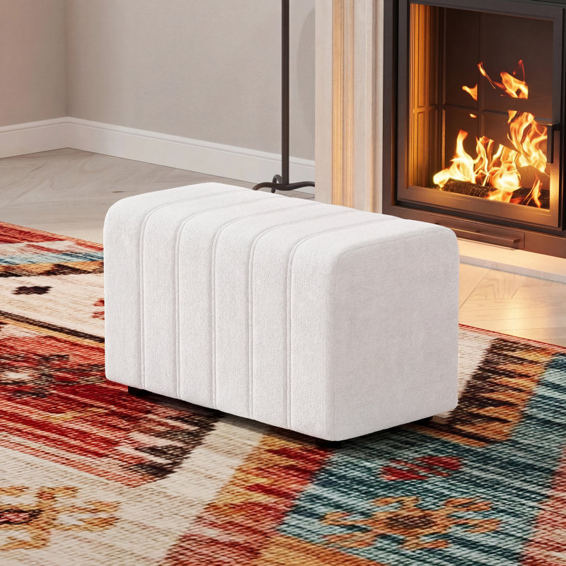 Rectangle Upholstered Storage Ottoman, Beige