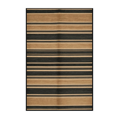 Washable Almond Dark Gray Striped Area Rug