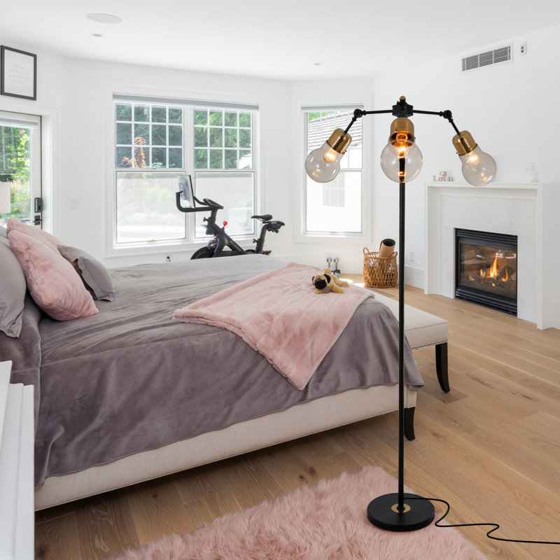3 Light Gold/Black Floor Lamp With Clear Glass Shades