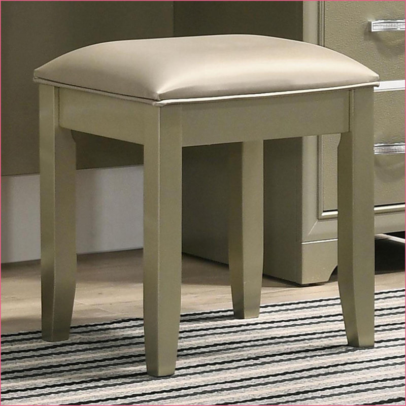 Tabouret de coiffeuse, siège rembourré champagne moderne pour chambre à coucher | Similicuir | Tabouret de coiffeuse