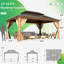 12 ft. W x 16 ft. D Aluminum Patio Gazebo with Double Roof – Wood-Grain Frame, Galvanized Steel Top, Curtains & Netting – Large Permanent Pavilion for Patio, Lawn & Deck-90577632