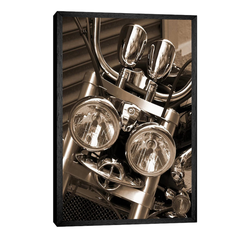 Harley Motorcycle - Print on Canvas, 101.6 cm H x 66.04 cm W, Black Framed