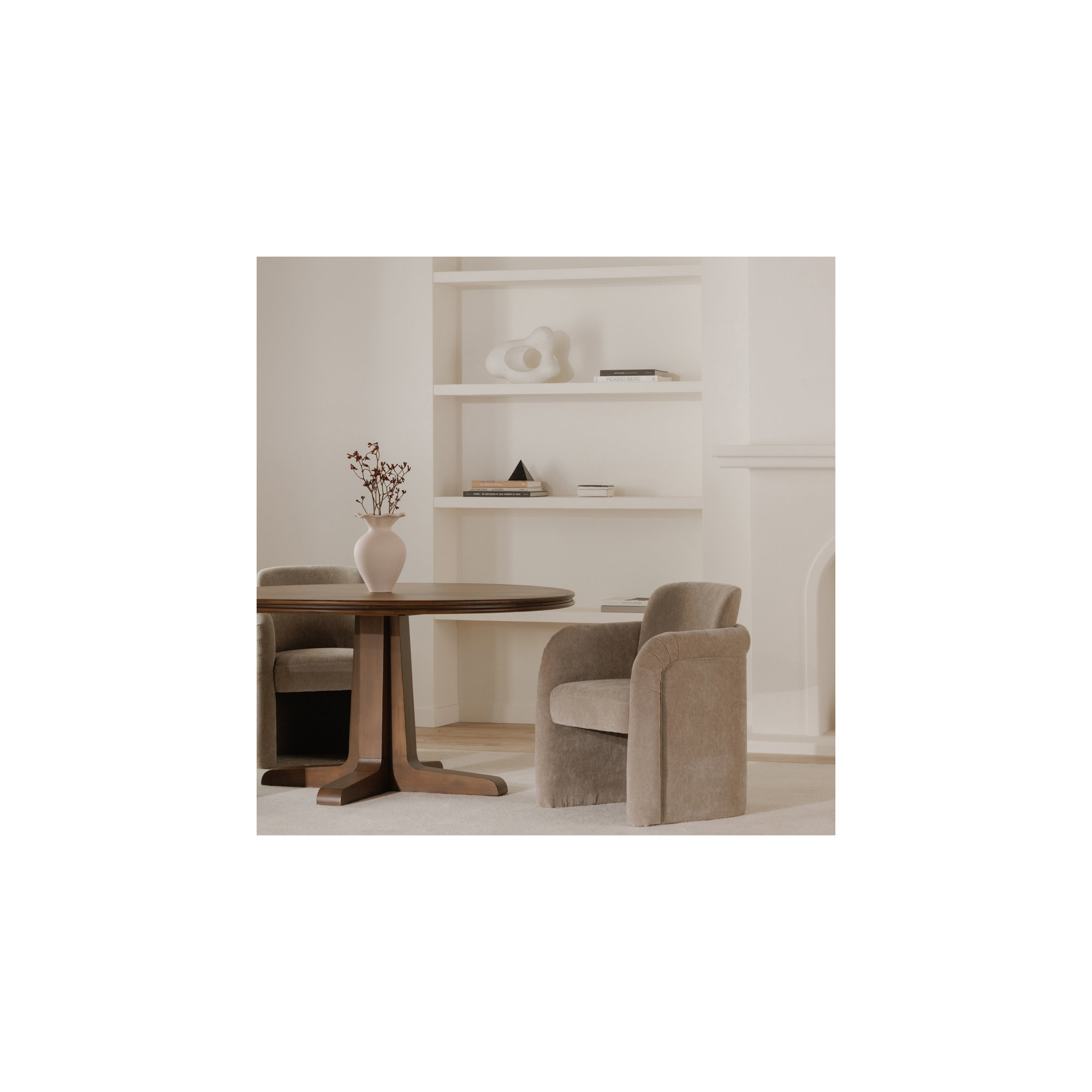 Becca Rolling Dining Arm Chair, Light Beige Performance Chenille
