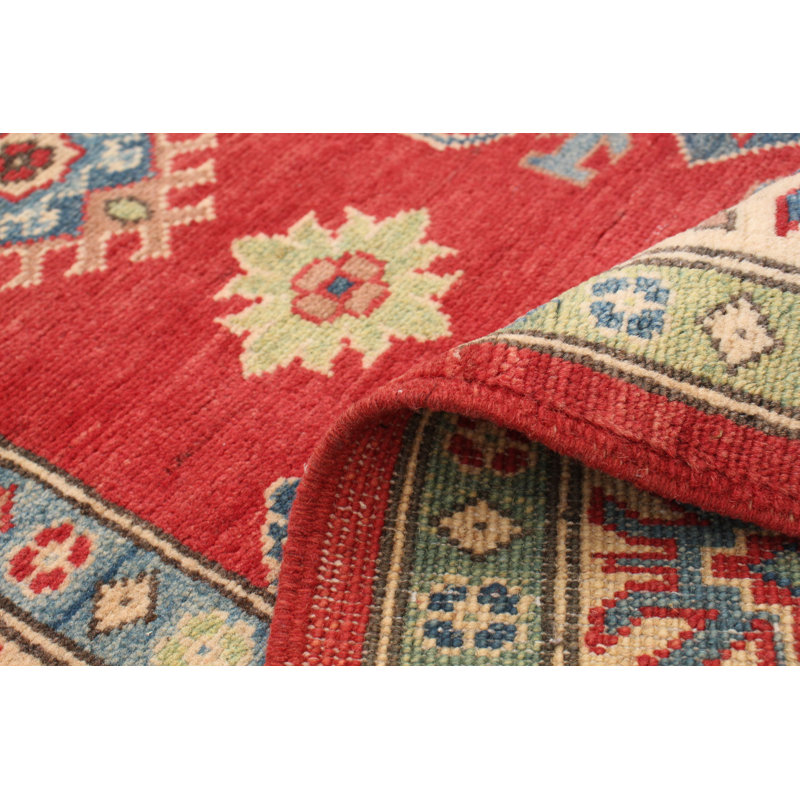 Tapis unique rouge / bleu en laine noué à la main de style années 2010 de 5 pi x 6 pi 6 po Qaiden