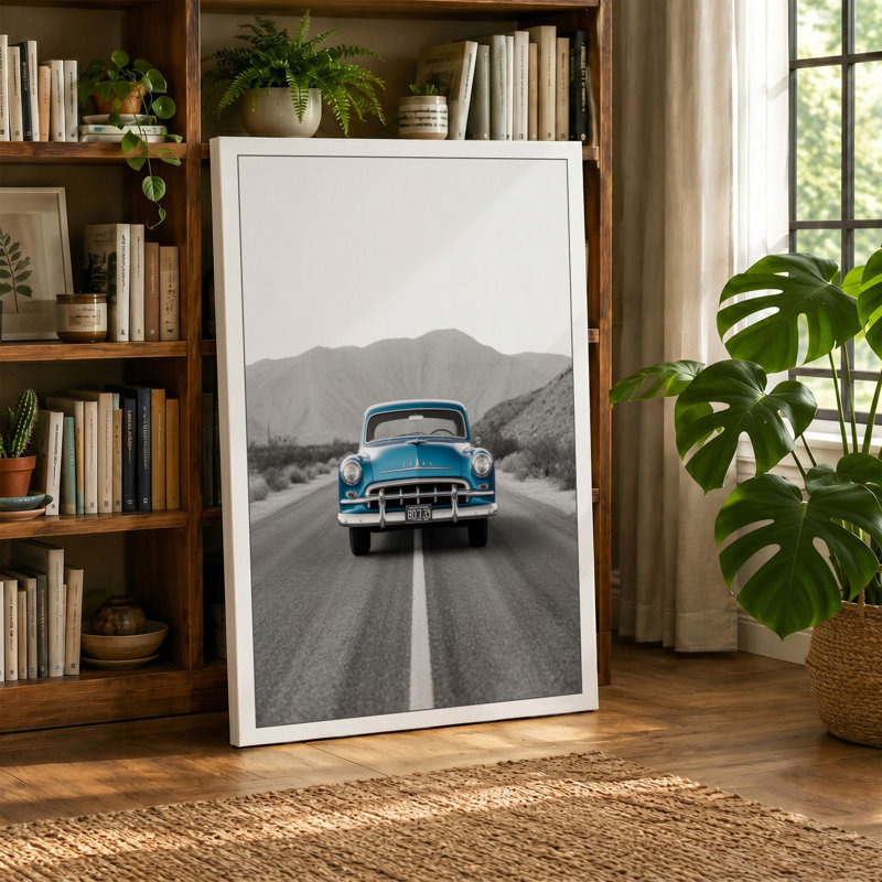 Turquoise Highway Retro 1 Piece Wrapped Canvas Wall Art, 24x16 - 61.0 x 40.6 cm, Teal Border