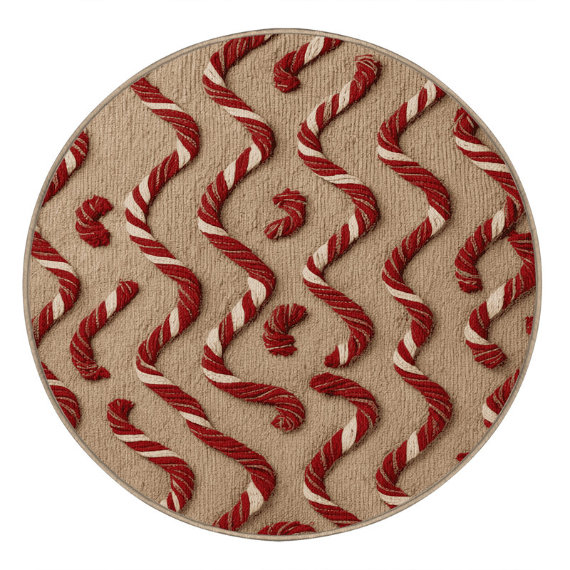  Tapis lavable à motif de cannes de bonbon, Rond 4 pi