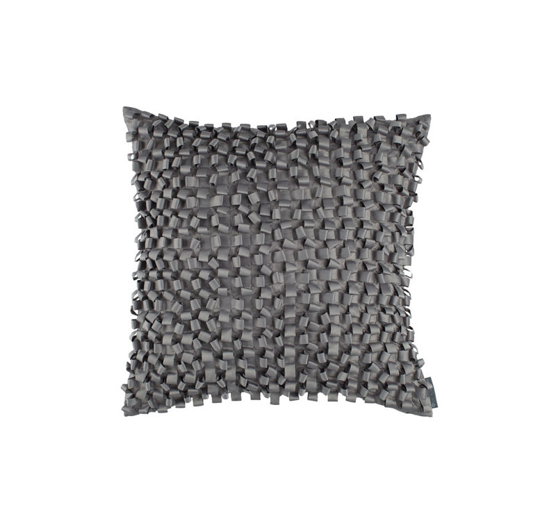 Pewter Silk Ribbon Ruffled Square Throw Pillow