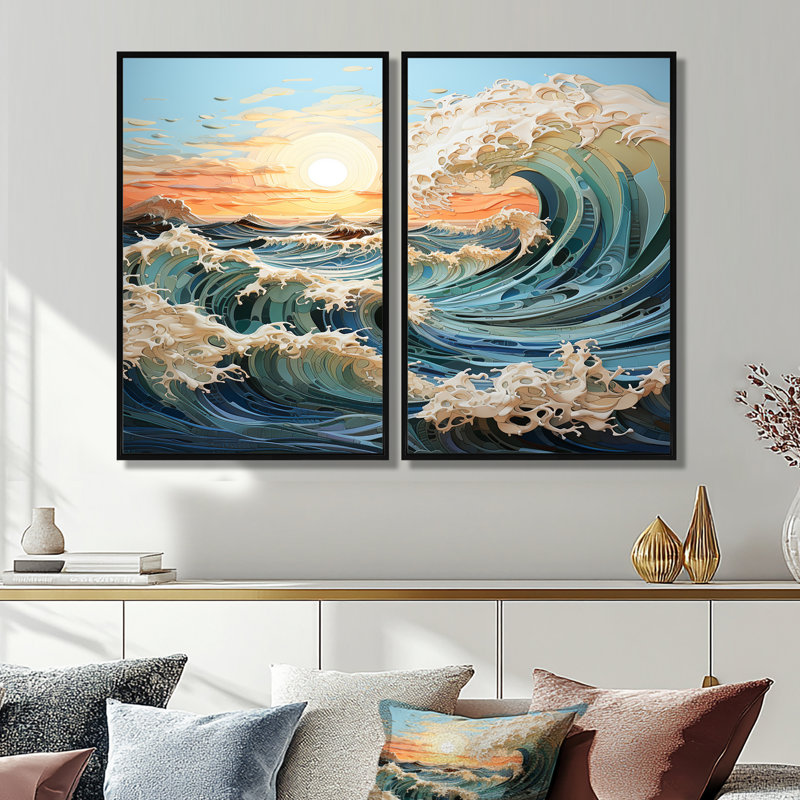 Kinetic Art Kinetic Waves II - Art mural nautique, Black, 36" H x 48" W, Impression encadrée flottante