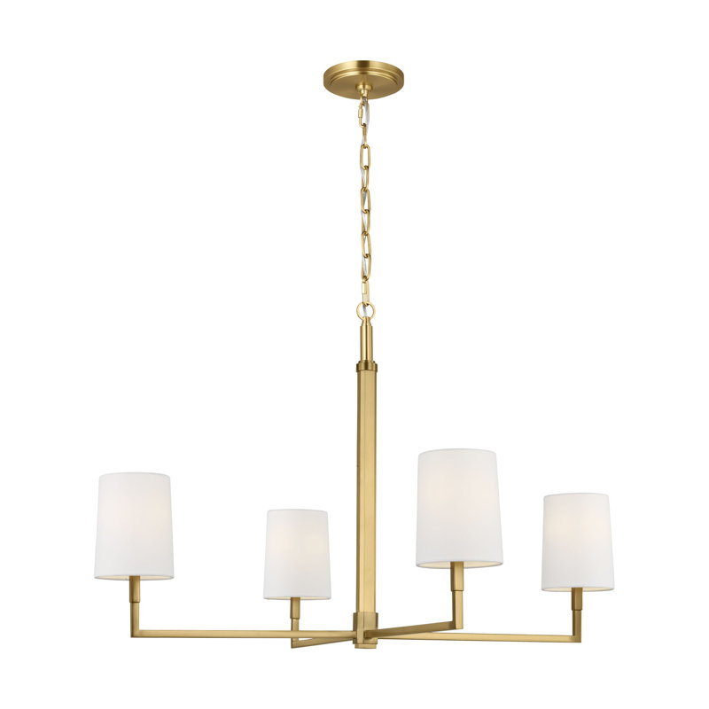 Thomas O'Brien Danica 4 Light Dining Room Chandelier With White Linen Shade, Burnished Brass, 23.5" H x 36" W x 36" D