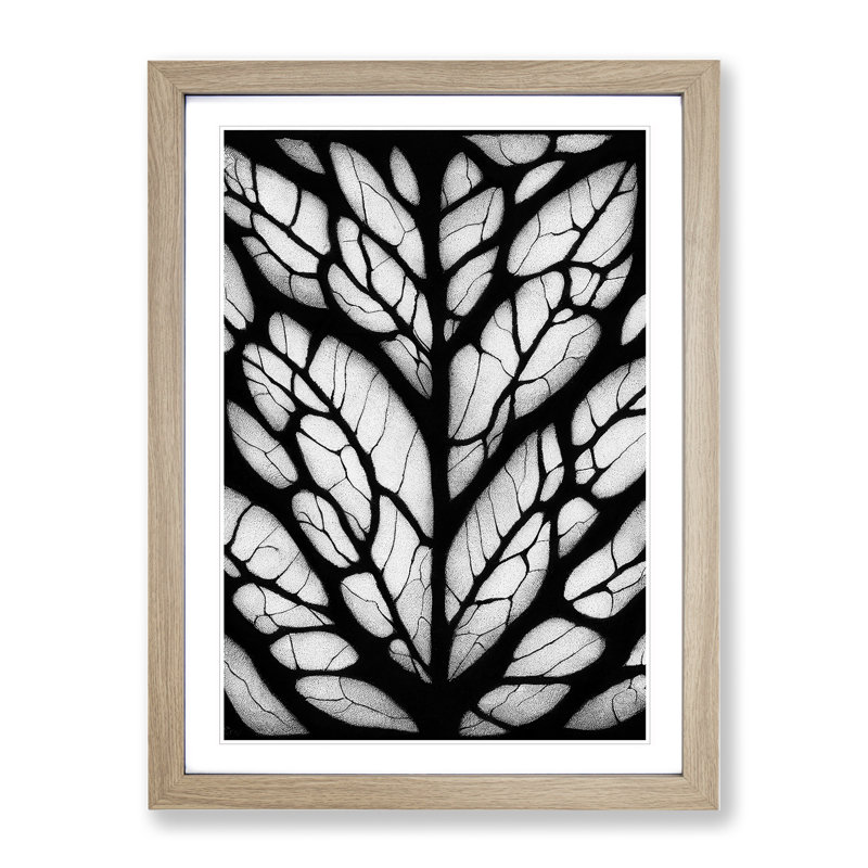 Monochrome Leaves No.3 - Framed Print, 46cm H x 34cm W x 2cm D, Oak