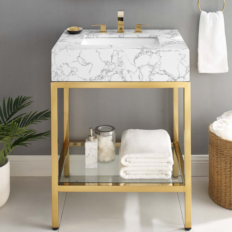Meuble-lavabo en acier inoxydable 26 po Kingsley, Or