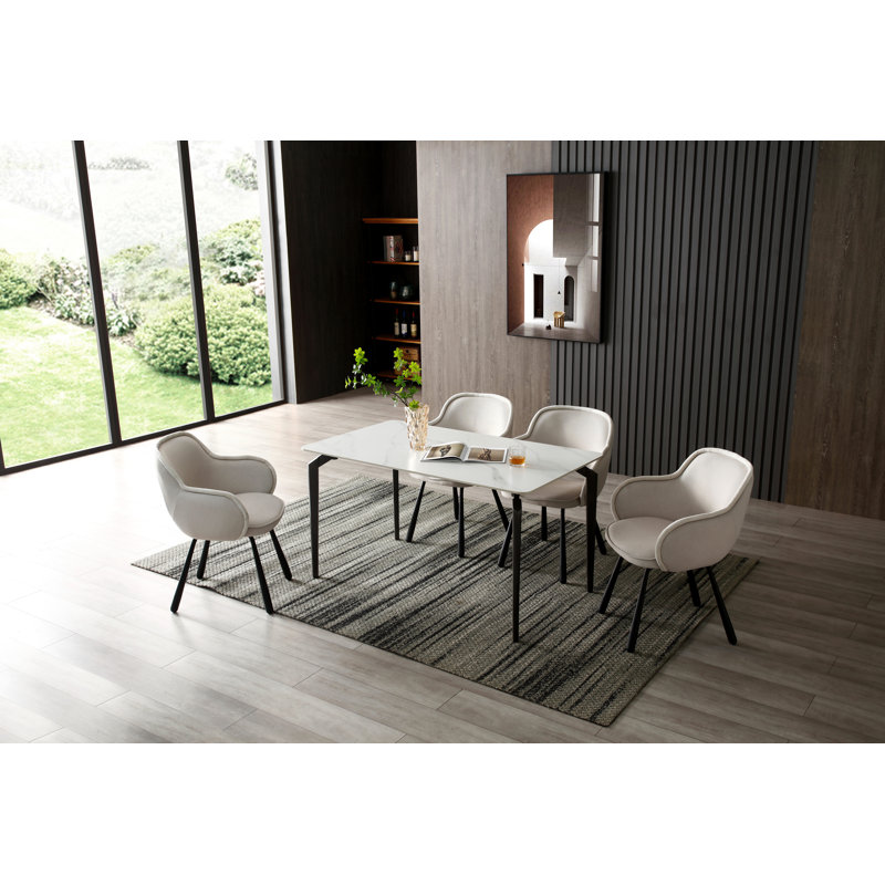 Bunde Stone Top Metal Base Dining Table, White